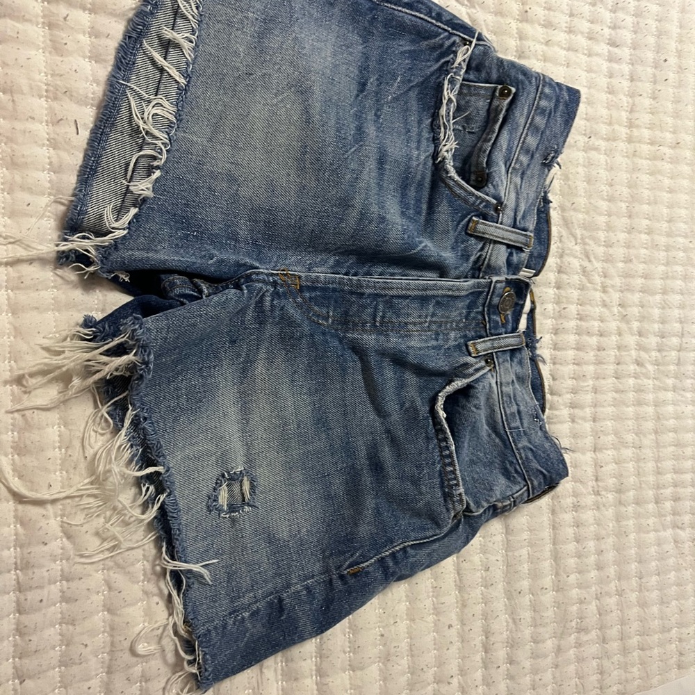 Zara Blue Frayed Hem Jean Shorts